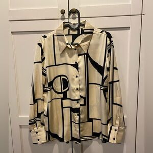 Mango Patterned Button Down Shirt Black and Cream